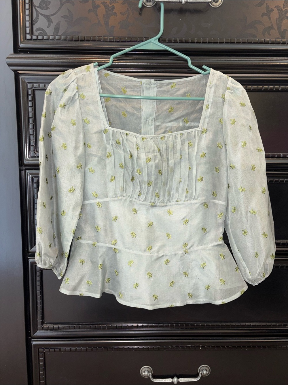 Vintage Betsey Johnson Green Floral Silk Blouse
